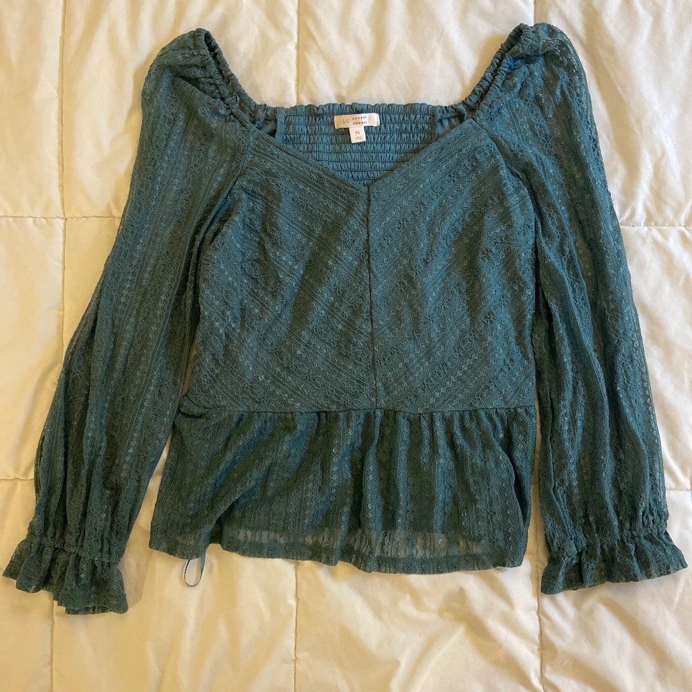 Green Blouse with Lace Overlay